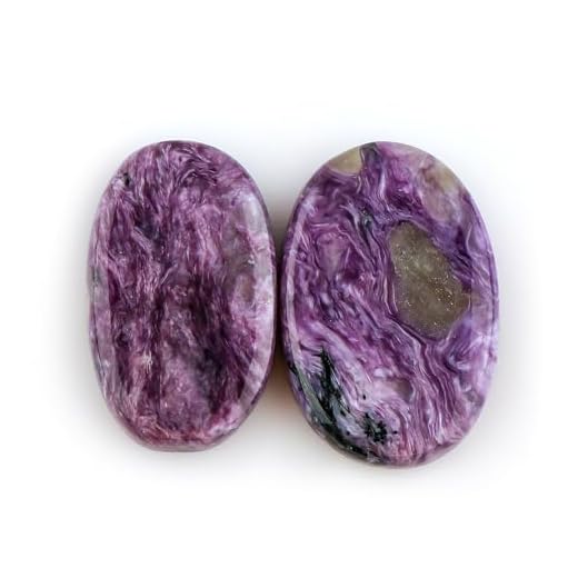 CRYSTALIS Wholesale 2pcs Natural Charoite Loose Gemstone Bulk Cabochons Jewelry Making Supply, Chakra Healing Polished Stones, Wire Wrapping, DIY, Gem Collection