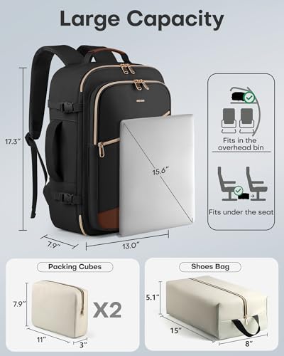 Image of HOTOR Travel Backpack for Women - TSA-Friendly Travel Bag with Multiple Compartments & 3 Packing Cubes, Water-Resistant & Comfortable, Perfect for Travel Essentials, Black, 17.3 inch x 13.0 inch x 7.9 inch