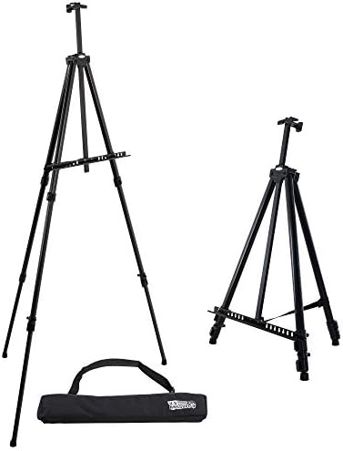 U.S. Art Supply 84" High XL Reinforced Aluminum Easel, Black Tripod Artist Field and Display Easel Stand - Extra Large Floor, Tabletop, Adjustable Height 20" to 7 Feet, Holds 64" Canvas, Portable Bag