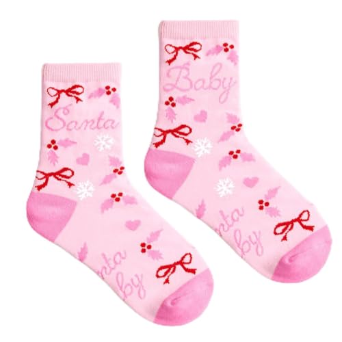 Image of xo, Fetti Santa Baby Knit Socks | Pink Christmas Socks, Cozy Winter Lounge, Festive Knit, Gift Ready Pair, Holiday Gifting, Girly Style