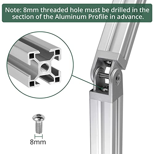JiGiU 2 Pieces Joint Connector Extrusion Corner Connector 4040 Joint Aluminium Profile 180° Rotation Range Zinc Alloy with Lever and Mounting Accessories - Image 4