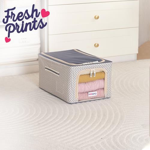 Image of HOKIPO 600D Oxford Fabric Cloth Organizer for Storage, Cream Mist - Medium Pack of 1 (AR-6717-OWHT)
