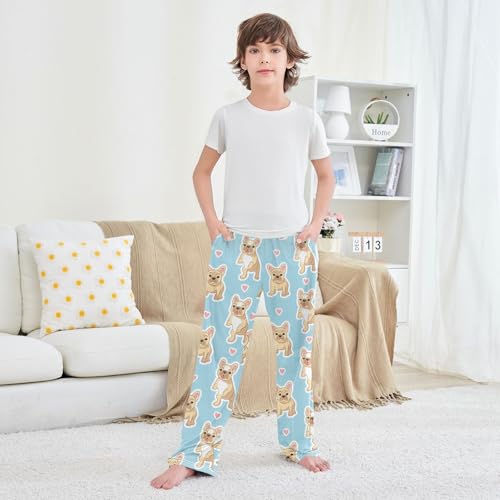 Boys' Pants Cute French Bulldog Blue Long Bottoms Jogger Pants Elastic Waist Trousers with Pockets S-XL3