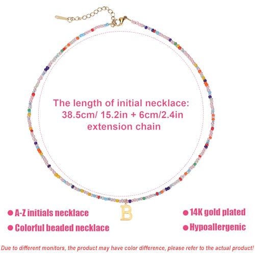for Women Girls Letter PendantSummer Necklaces, Bohemian Beaded Necklace Colorful Beaded Initial Necklace Handmade Jewelry Gifts for Teens(B)2