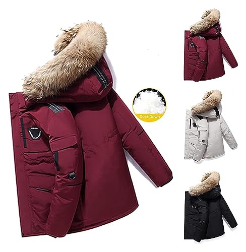 Jacket Men's Down Jacket Big Goose Autumn and Winter Thickened Coat Canada Style Warm Snow Coat(Red,XX-Large)3