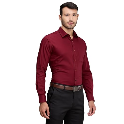 Image of Raymond Men's Slim Fit Solid Pattern Pure Cotton Full Sleeve Semi Cut Away Collar Formal Shirt