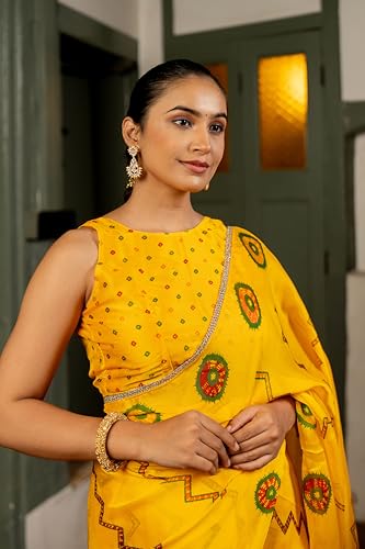 Image of MIRCHI FASHION Women Saree Chiffon Floral Printed | Breathable Festive Occasion Sari for Social Visits with Matching Blouse Piece