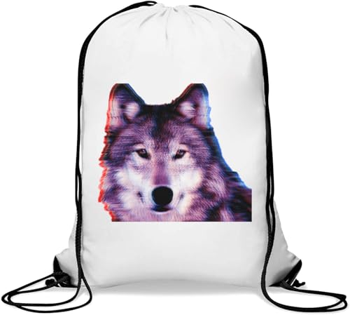 Trippy and Blurry 3D Wolf - Sacca casual con coulisse colore: Taglia unica da palestra bianco