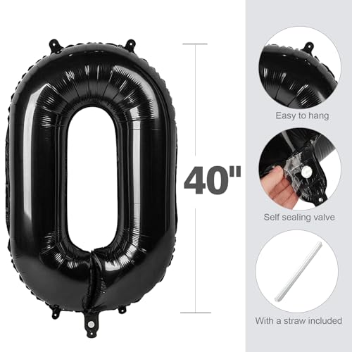 Image of Number Balloons 6 Balloon Black for 6th Birthday Party Decorations, 40 inch | Saturated Color, Large 40 inch, With Inflation Straw & Hanging Holes, Great for Men's Birthday, Gothic Theme Party, Halloween