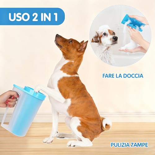 COMFPET pfotenreiniger für hunde mit silikonbürste, ragbarer Pfotenreiniger mit abnehmbarer Silikonbürste, großzügiges Fassungsvermögen, geeignet für Katzen und Hunde Paw Washer (M)