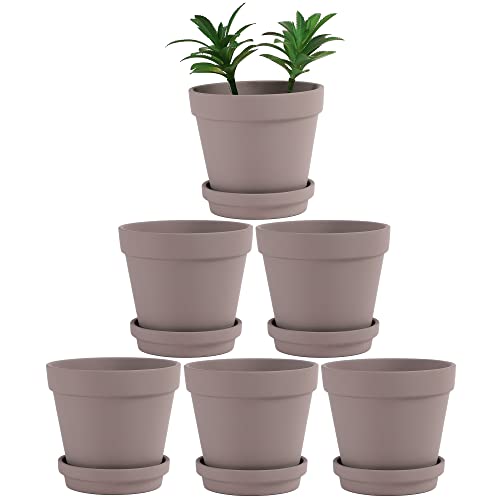 Terra Cotta Pots with Saucer- 6-Pack Large Terracotta Pot Clay