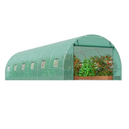 VEVOR Walk-in Tunnel Greenhouse, 29.2x9.7x6.5 ft Hoop House Greenhouse Tunnel, Plant Hot House with Galvanized Steel Frame, Green PE Cover, Roll-up Zipper Door and 12 Windows for Outdoor - Image 9