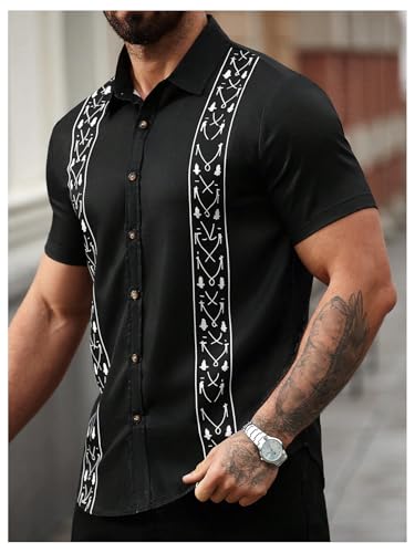 Men's Vintage Bowling Shirts Short Sleeve Button Up Tropical Beach Summer Shirts4