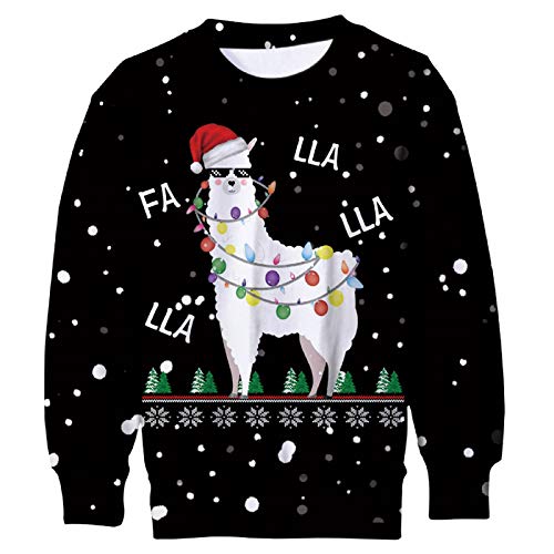 Enlifety Big Boys Ugly Llama Christmas Sweatshirts Fa All Text Printed Pullover Sweater Jingle Bells Black Graphic Tee Shirts For Winter Party Holiday Size 8-9 Years #TOP27