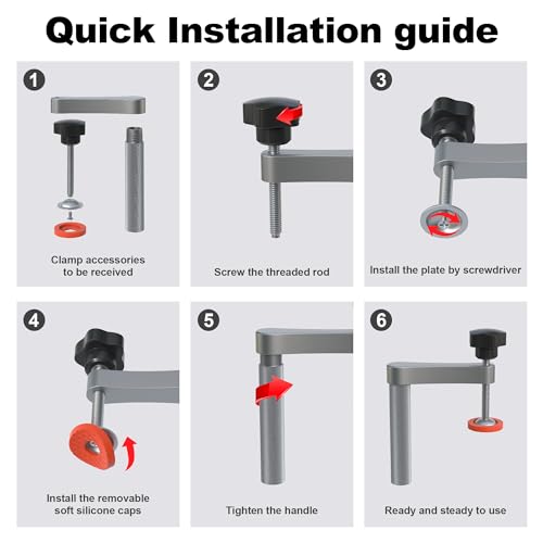 Image of Bench Dog Clamps 2 Pack, 3 /4 Inch Hold Fast Clamp for Woodworking, Adjustable MFT Table Stainless Steel Hold Down Clamps with Protective Pads (19mm)