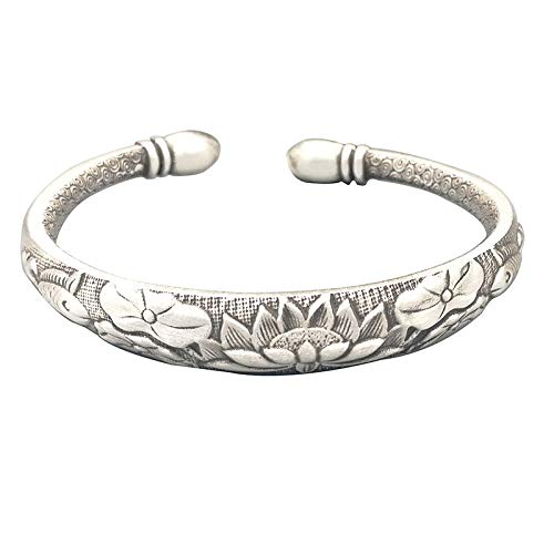 Bracelet en argent S925 pour femme jonc ouvert gravure relief poissons