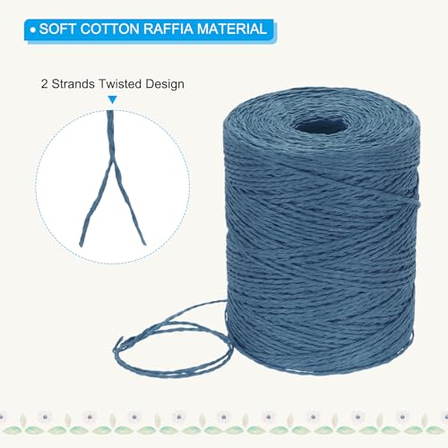 Image of PATIKIL Natural Cotton Raffia Yarn 328 Yard, Crochet Raffia Paper Ribbon for DIY Sun Hat Beach Bag Crochet Yarn Wrapping Knitting, Navy Blue