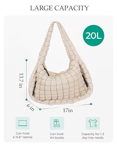 Image of Puffer Tote Bag, Quilted Tote Bag Crossbody Bags for Travel, Gym, Work