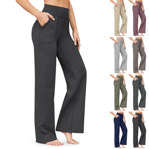 Yoga Dress Pants for Women Loose High Waisted Wide Leg Stretchy Work Pants Business Casual Leggings with Pockets