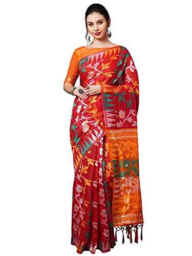 Image of AKHILAM Women's Cotton silk Woven Design Saree With Unstitched Blouse Piece(COTFLW09 Parent)