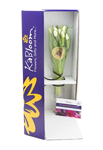 Image of KaBloom PRIME NEXT DAY DELIVERY - Bouquet of Fresh White Tulips with Vase .Gift for Birthday, Sympathy, Anniversary, Get Well, Thank You, Valentine, Mother's Day Fresh Flowers