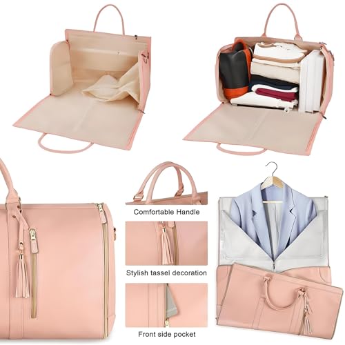 Trendfetchus Foldable Travel Bag, Waterproof High Capacity Carry on Duffle Travel Bag with Detachable Shoulder Strap(Pink)3