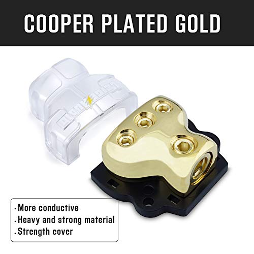 Leigesaudio 0/2/4 Gauge In 4/8/10 Gauge Out Copper Amp Power Distribution Block For Car Audio Splitter (3 Way) #TOP4
