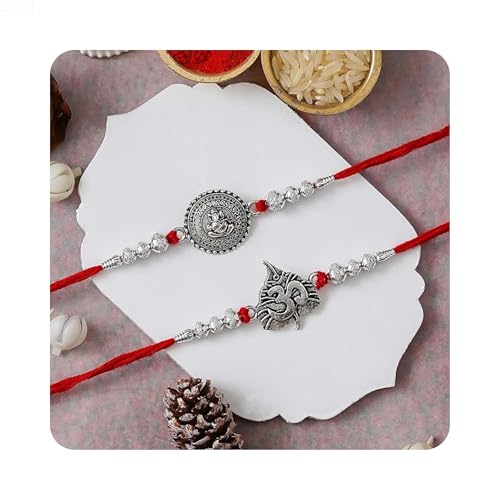 Image of eCraftIndia Set of 2 Evil Eye Designer Rakhis for Brother with Roli Chawal Pack | Raksha Bandhan Rakhi