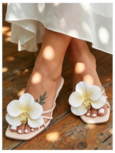 Image of MakeMeChic Women's Flower Kitten Heels Floral Summer Beach Sandals
