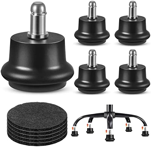 Bell Glides Replacement Office Chair Swivel Caster Wheels to Fixed Stationary Castors,with Separate Self Adhesive Felt Pads for Carpet & Wood Floors,Desk Chair Feet Wheel Stopper, Black 5 Pcs