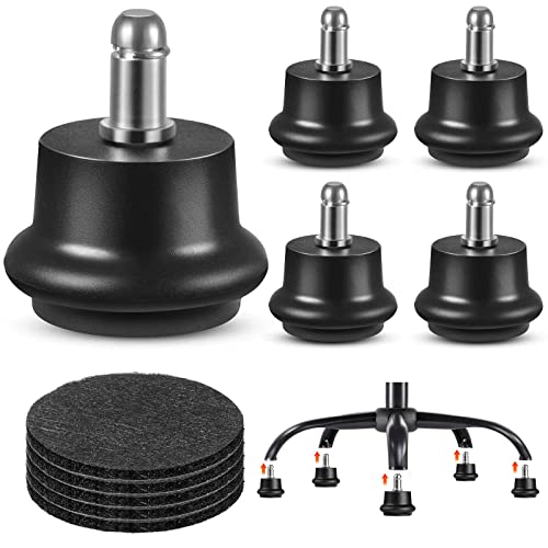 Bell Glides Replacement Office Chair Swivel Caster Wheels to Fixed Stationary Castors,with Separate Self Adhesive Felt Pads for Carpet & Wood Floors,Desk Chair Feet Wheel Stopper, Black 5 Pcs
