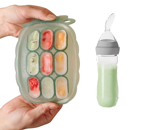 Image of haakaa Silicone Nibble Freezer Tray&Food Dispensing Spoon Feeder Set-Breast Milk Teething Popsicle Mold-Infant Squeeze Cereal
