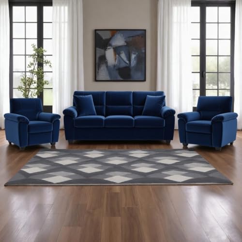 Image of Anderson Sofa Set for Living Room | Sectional Sofas | Premium Fabric Sofa for Home Office | Fabric Sofa Set | Sofa 5 Seater Premium (Blue Fabric, 3+1+1 Seater)