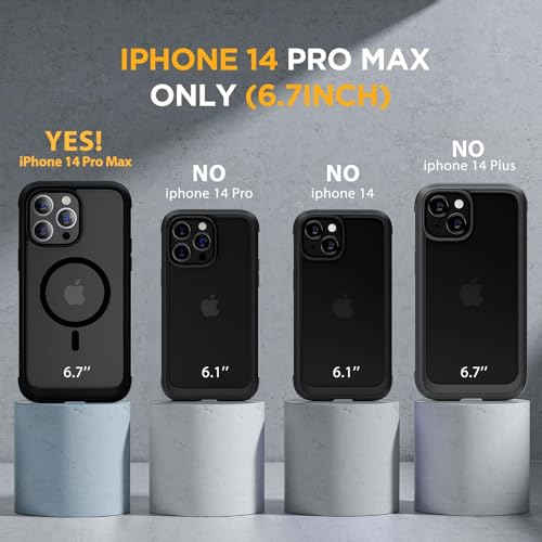 Image of Miracase Magnetic for iPhone 14 Pro Max Case 6.7 inch, (Compatible with MagSafe) Upgrade Full-Body Clear Phone Bumper Case with Built-in 9H Tempered Glass Screen Protector, Magnetic Matte Black