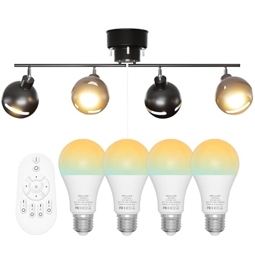 ORALUCE シーリングライト 4灯 スポットライト 6畳 E26口金 LED電球 60W形付 おしゃれ レトロ 天井照明 ペンダントライト 紐付きスイッチ 角度調節 折りたたみ可 ダイニング リビング 和室 洋室 北欧 復古調、ブラック