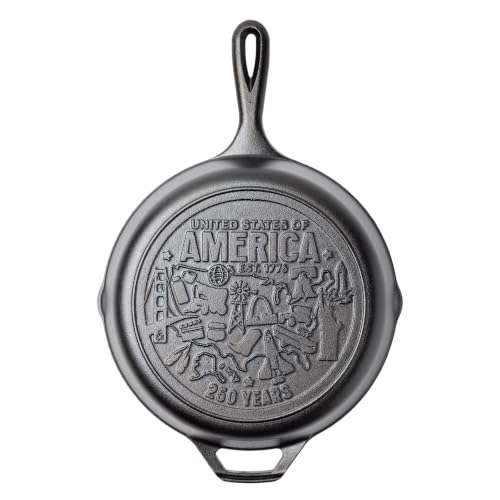 Lodge 10.25 Inch Cast Iron Skillet Pre-Seasoned Frying Pan with Teardrop Handle Oven Stovetop Grill & Campfire Use Made in USA Non-Toxic Even-Heating Cookware 250th Anniversary Logo