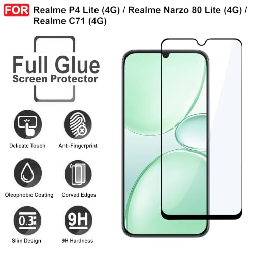 Image of CEDO Tempered Glass for Realme P4 Lite (4G) / Realme Narzo 80 Lite (4G) / Realme C71 | Screen Protector Full HD Quality Tempered Glass Anti-Scratch Edge to Edge Coverage with Easy Installation Kit (Black)