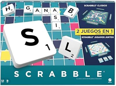 Mattel Games Scrabble 2 Juegos en 1 , juego de mesa familiar, palabras cruzadas, incluye tablero con 2 caras, 50 tarjetas con objetivos , 2-4 jugadores , +10 años, versión español (HXV99)