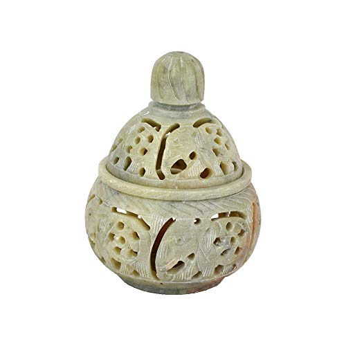 Crocon Soapstone Tea Light Holder For Home Living Room Decor Handmade Floral Elephant Tealight Stand With Lid Vintage Hand Crafted Stone Candle Holders Table Decoration Best Gift Size : 3X3 Inch #TOP3