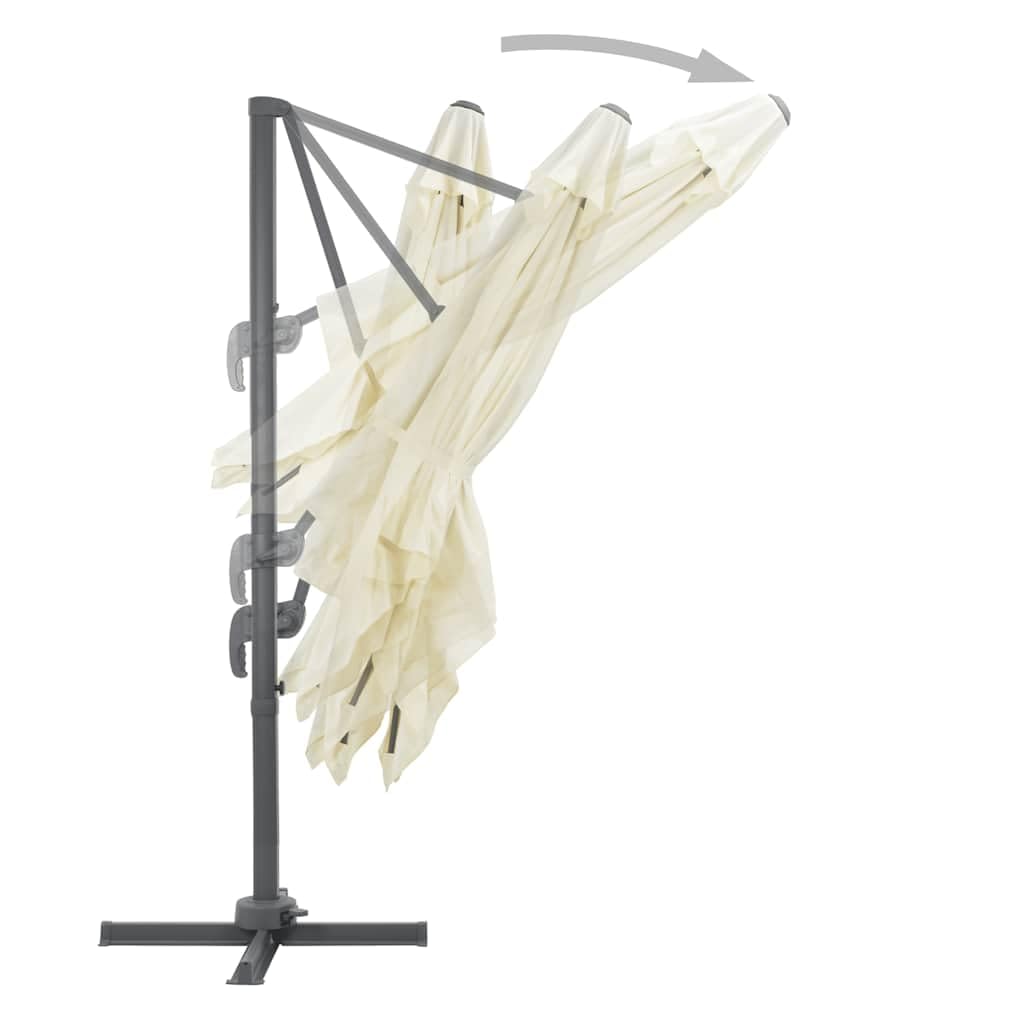 Fengshui Parasol przeciwsłoneczny z aluminiowym masztem 300 x 300 cm, piaskowy, wiszący parasol przeciwsłoneczny z odpornego na promieniowanie UV poliestru, z wytrzymałą podstawą krzyżową i obrotowym