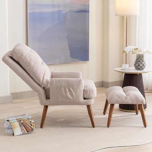Merax Relaxsessel mit 10-stufig Liegefunktion, Bequemer Sessel mit Hocker, Fernsehsessel mit Seitentaschen, Beige – Bild 5