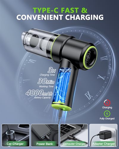 Image of KMM Handheld Car Vacuum Portable Cordless 12000PA, 2 in 1 Handheld Vacuum Cleaner and Air Duster with Multi-Nozzles and LED Light, Mini Hand Held Vacuum Rechargeable for Home, Car, Office, Pet Hair
