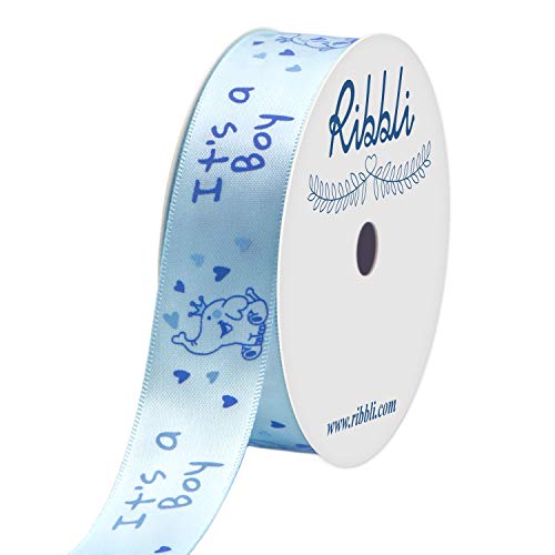 Ribbli Satin Elephant Baby Boy Craft Ribbon,7/8-Inch x 10-Yard,Light Blue,Use for Hair Bows,Wreath,Birthday,Baby Shower,Diaper Cake,Gift Wrapping,Party Decoration,All Crafting and Sewing