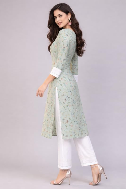 Image of idaLia Women's Multicolour Bird Print Rayon Kurta Set