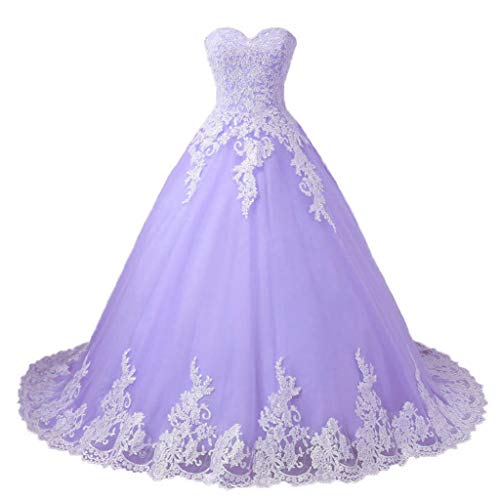Vantexi Vestido largo de noche para mujer, de tul, de encaje, para novia, vestido de novia, lavanda, 42