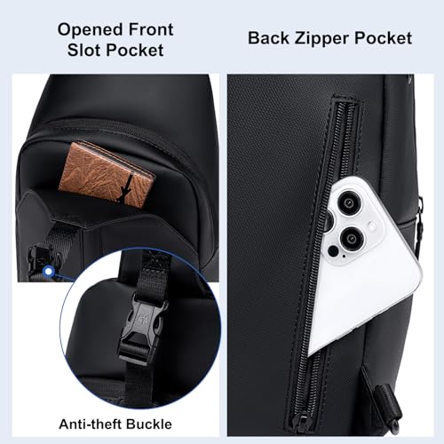 Image of GOLDEN WOLF Sling Bag for Men 5L Slim Chest Bag fits 8.3 inch iPad Mini Stylish Cross Bag with Slot Pocket & Key Holder Mobile Bag for Daypack One Shoulder Side Bag for Travel Casual Office, Black