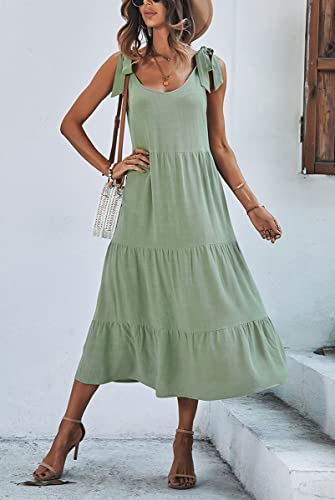 Image of chouyatou Women's Summer Adjustable Spaghetti Strap Solid Ruffle Swing Midi Dress