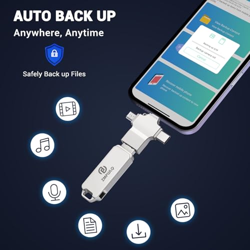 Photo Stick 128GB-Auto-Secure-Backup-USB-Flash-Drive-Saver-Memory-Stick-Photo-Finder for Phone/iPhone/iPad/Android/PC-4-in-1-Thumb-Drive-External-Storage for All Devices,Backup Photos,Videos,Contacts