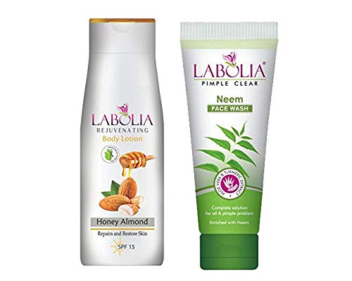 Labolia Honey Almond Body Lotion and Neem Facewash With Vune Rosewater