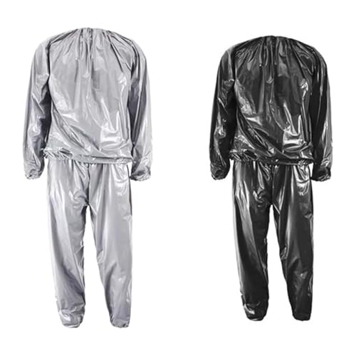 XINGNIAO Sauna Suit for Men and Women – Fitness Sweat Suit for Weight Loss Workout, Full Body Training Sauna Jacket & Pants, Black/Silver, Plus Size (Black, XL)